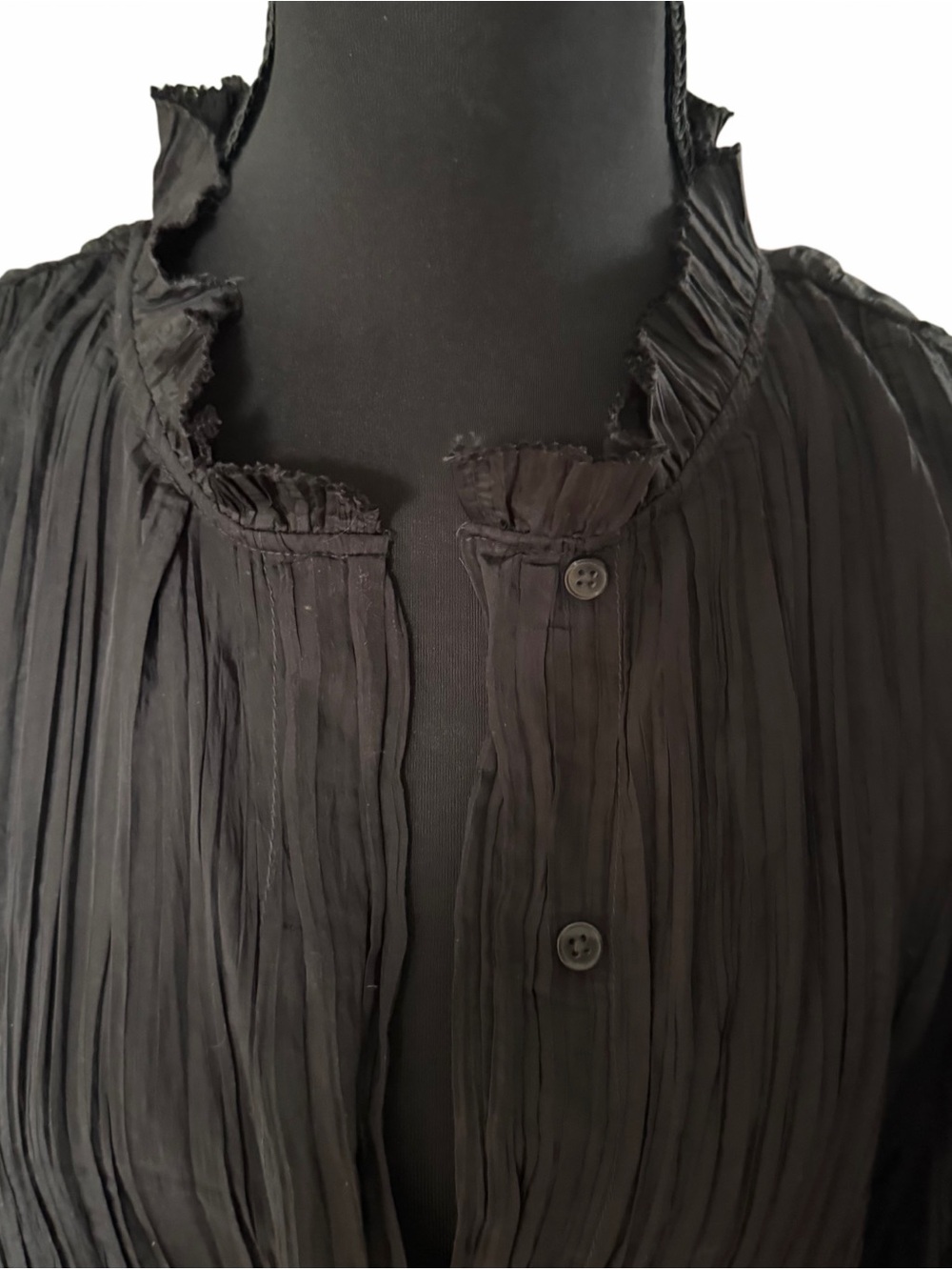 Zara Black Crinkled Puff-Sleeve Blouse, size Large - Picture 3 of 5